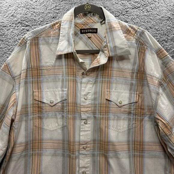 Stetson Men's 2XL Pearl Snap Western Shirt Long Sleeves Pointed Flap Pocket - Picture 2 of 11